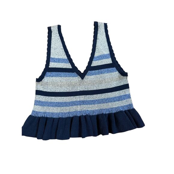 BCBGENERATION Striped Ribbed Knit Peplum Ruffle Hem Sweater Top Womens sz Small - Picture 2 of 6